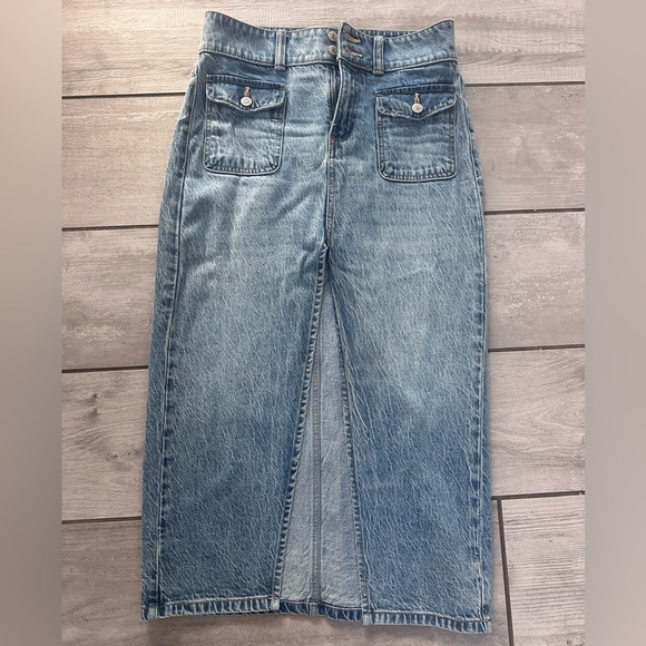 Free People Midi Middle Split Denim Skirt - Picture 1 of 3